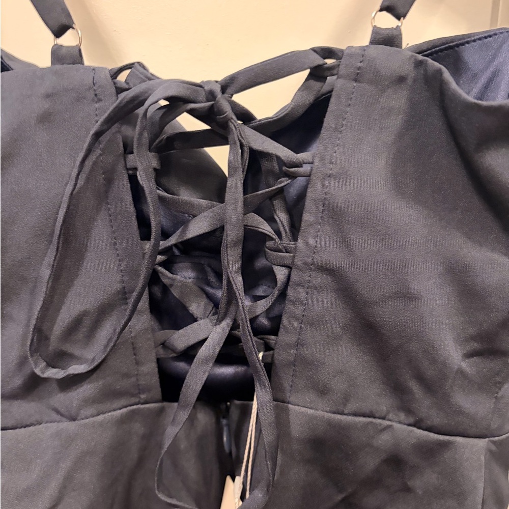 Elegant Navy Ruffle Mini Dress - Picture 3 of 5